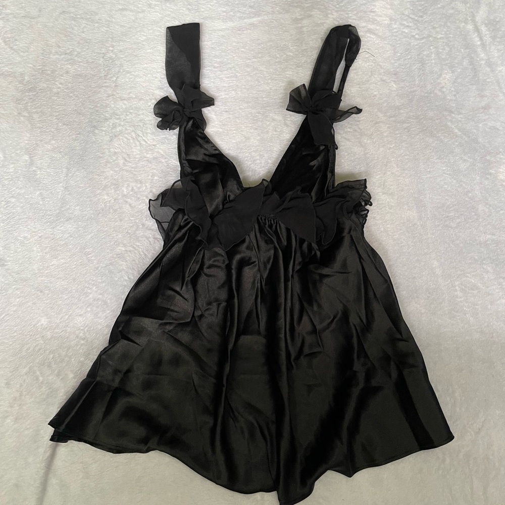 Victoria’s Secret black dainty babydoll lingerie top with bows